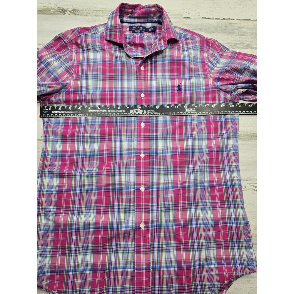 Polo Ralph Lauren Mens Pink Blue Plaid Non-Iron Cotton Button Down Shirt Small S - Picture 2 of 9